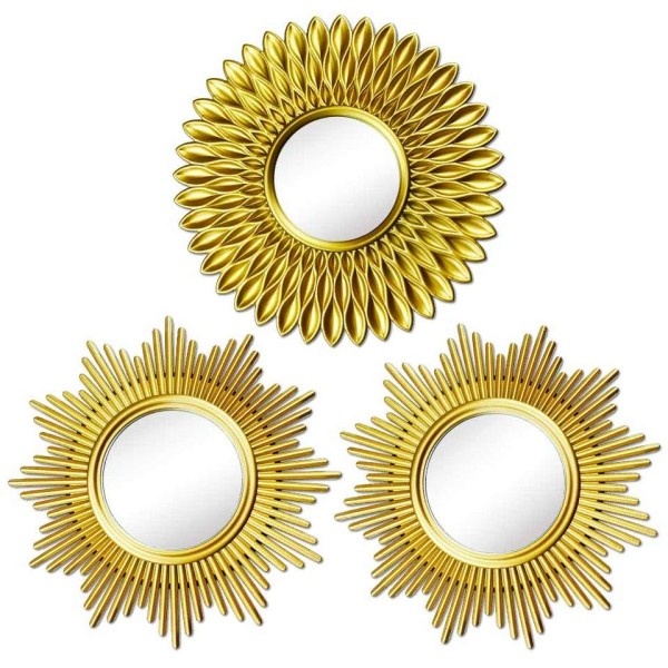 Sol Spegel Guld Rund Dekorativ Vägg Sunburst Speglar Hem Inredning Tillbehör