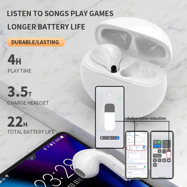 Original Pro6 tws Smart Touch Control Trådløs Hovedtelefon Bluetooth 5.0 Øretelefoner
