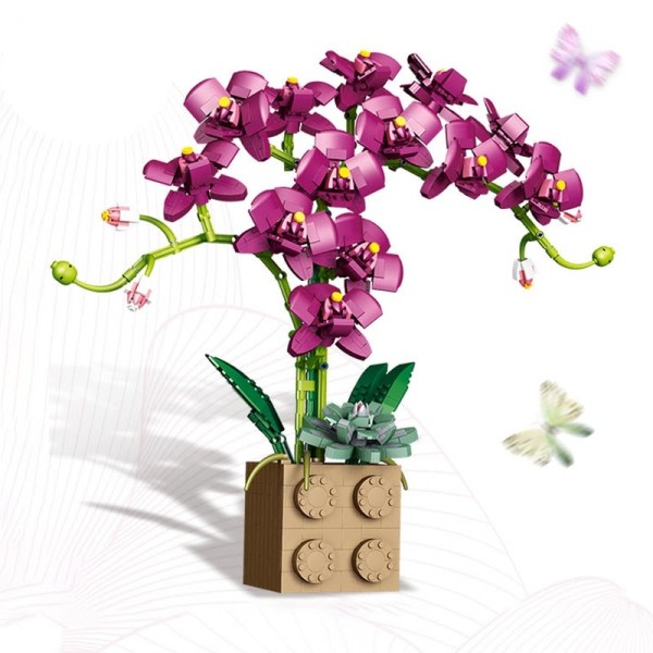 Rosa Bygge Blokk Blomst Orchid Serie Bonsai Jente Bygg Leketøy