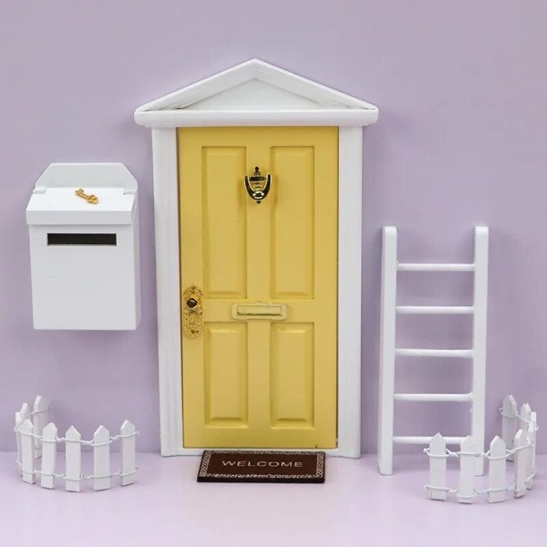 Miniatyr Trä Elf Dörr Tand Fel Dörr Mini Hus Tillbehör Låtsas Lek Leksak present för barn