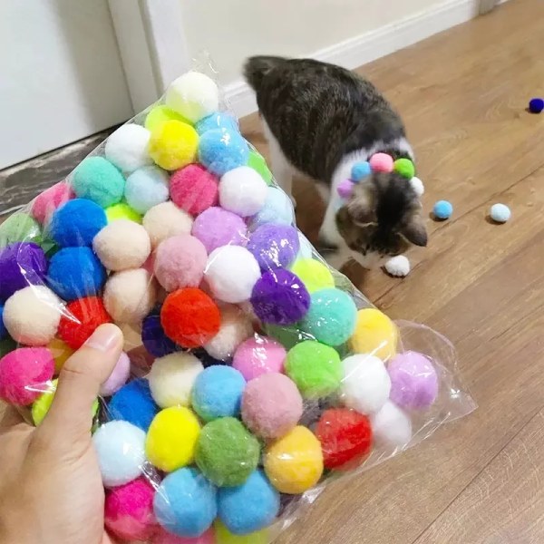 Interaktiv Launch Trening Katte Leker Kreative Kattunger Mini Pompoms Spill Stretch Plysj Ball Leker