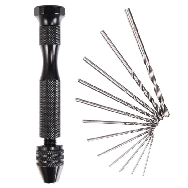 Mini Mikro Aluminium Hand Drill Med Keyless Chuck HSS Stål Twist Drill Bit