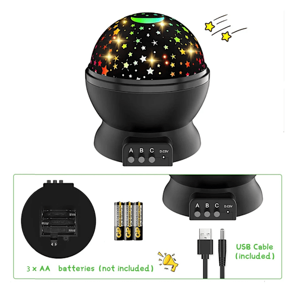Stjerneklar Projektor Nat Lys Roterende Himmel Måne Lampe Galakse Lamper