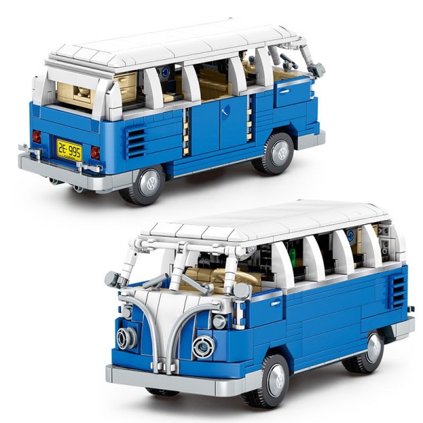 Ekspert Blå Bus Bygningsblokke STEM Turisme Bus Model Klodser Transport Serie Legetøj