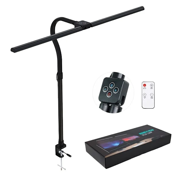 Dubbel huvud LED klämma fjärrkontroll skrivbord lampa arkitekt bord lampa för hem kontor belysning 5 färg lägen och 5 dimbar