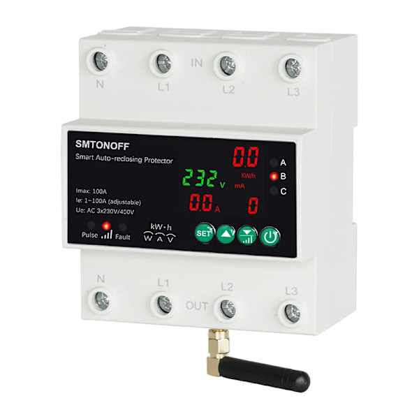 Tuya WiFi Tre Phase 4P 100A Auto-genlukkende Over Under spænding beskytter
