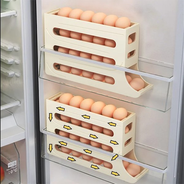 Automatisk rullning Ägg ställ hållare förvaring box ägg korg mat behållare ägg fodral hållare kylskåp förvaring arrangör
