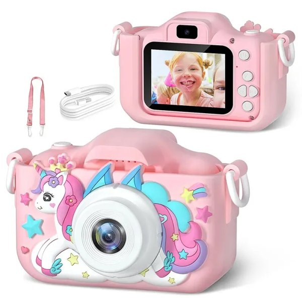 Beste kvalitet Barn Kamera 1080P HD Småbarn Digital Video Kamera 2,0-tommers Barn Kamera med Silikon Etuier Leker