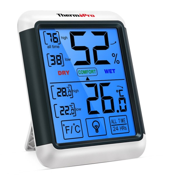 Inomhus Digital Termometer Hygrometer Pekskärm Bakgrundsbelysning Fuktighet Temperatur Sensor