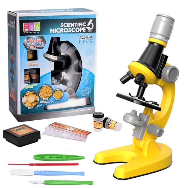 Barn Mikroskop Biologi Lab LED 1200x Skole Vitenskap Eksperiment Kit Utdanning Vitenskapelig Leker