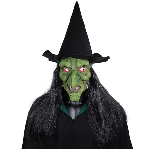 Halloween Skrekk Gammel Heks Maske med Hatt Cosplay Skremmende Klovn Hag Latex Masker
