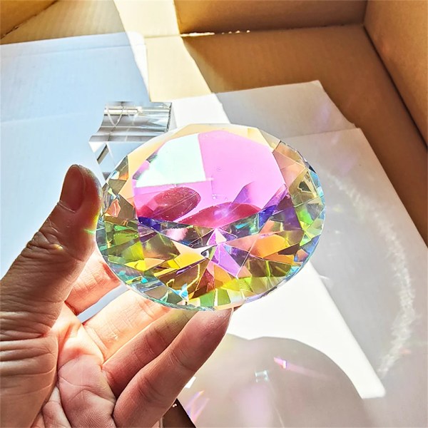 80 mm AB Färgglada K9 Kristall Diamant Pappersvikt Dekorativ Rainbow Maker Prism Glas Diamanter