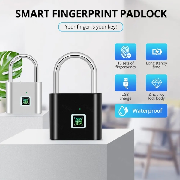 Nøkkelfri USB Lading Fingeravtrykk Lås Smart Hengelås Vanntett Dør Lås 0,2sek Lås opp Bærbar Tyverisikring Hengelås Sink