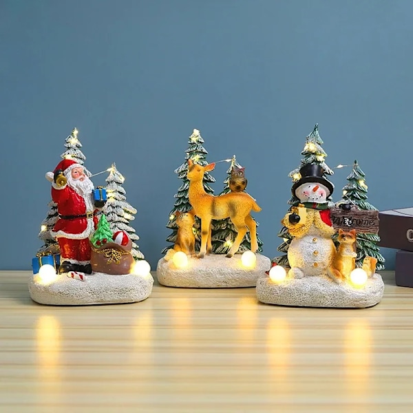 Jul dekorationer Jultomte Snögubbe Hjortar Lysande Ornament Harts Hantverk Jul presenter