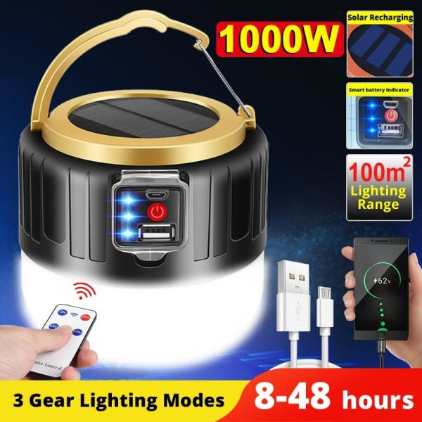 Udendørs Solar LED Camping Lys USB Genopladeligt Telt Portable Lanterner