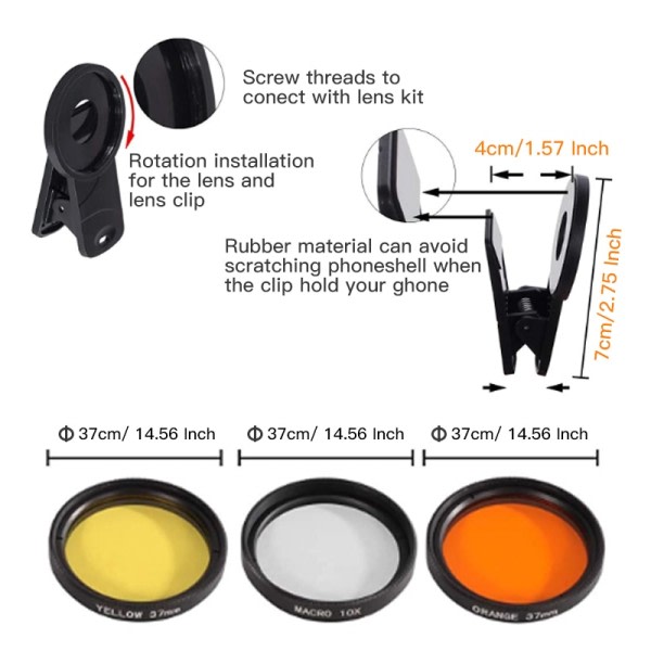 Akvarium linse fisk tank telefon kamera linse filter 4 i 1 makro linse
