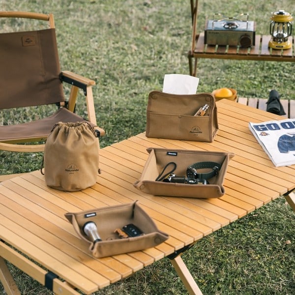 Glamping Canvas Bricka Skrivbord Förvaring Låda Utomhus Camping Förvaring Låda