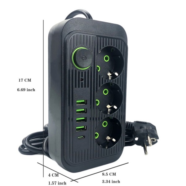 Elektrisk Socket Med 3 USB Lading For Telefoner 1,8M Forlenger ledning Socket