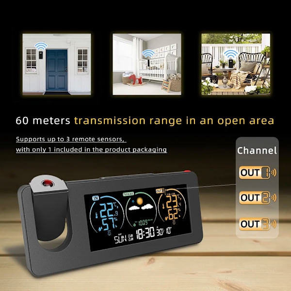 Väder station termometer elektronisk projektion väder prognos temperatur och fuktighet digital alarm klocka