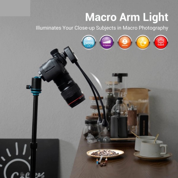 Lang Makro LED Lys 10-niveauer Justerbar Kamera Makro Arm Lys Belysning Lampe 600mAh Buit-In Batteri Fotografi Tilbehør