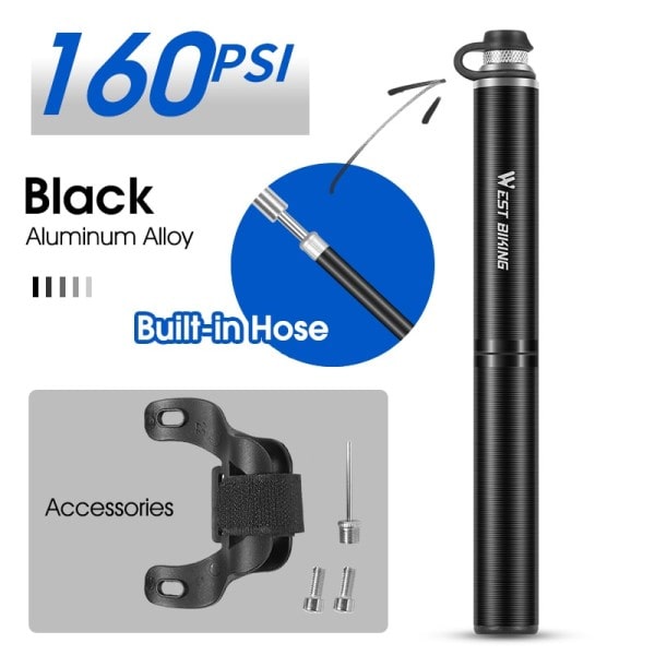 WEST BIKING 160PSI Cykel Pump Högtryck Slang MTB Väg Cykel Däck Inflator Schrader Presta Ventil Ball Bärbar Mini Pump