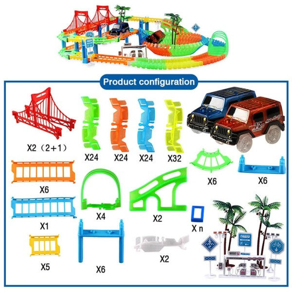 Jernbane Racing Bor Leke Set Educational DIY Bend Flexible Race Track Elektronisk Blits LED Lys Bil Leker