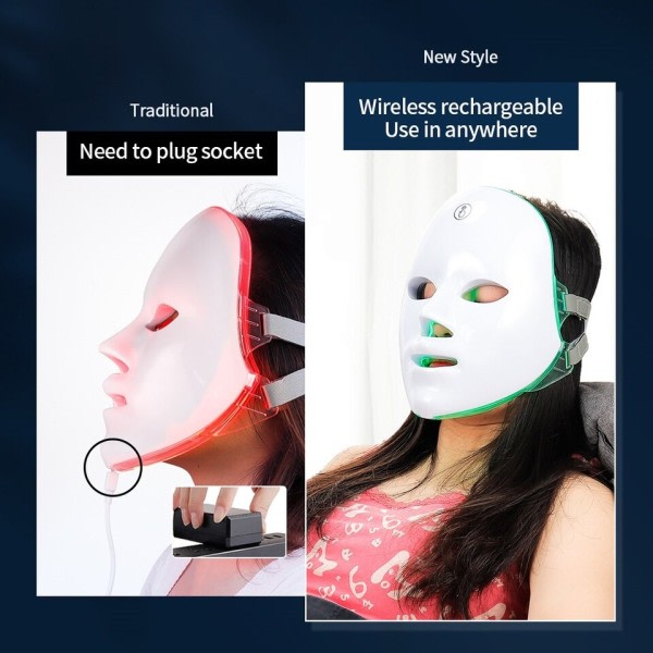 Genopladelig ansigtsbehandling LED maske 7 farver LED foton terapi skønhed maske