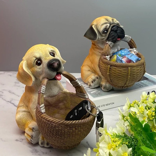 Sød Hund Nøgle Opbevaring Dekoration Entré Slik Opbevaring Arrangør Harpiks Hund Skulptur Ornamenter