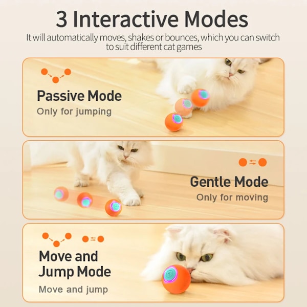 Smart Interaktiv Katt Sprett Ball Aktiv Rullende Ball For Hund Opladbar Automatisk Roterende Bevegelige Baller