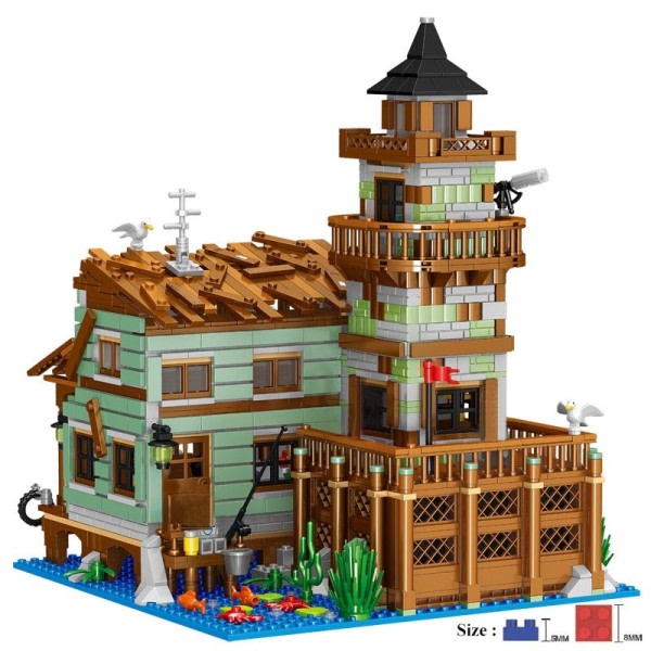 MOC Creative MINI Fisherman Stuga Hus Byggnad Block Idé Gatu Utsikt Fiske Hut