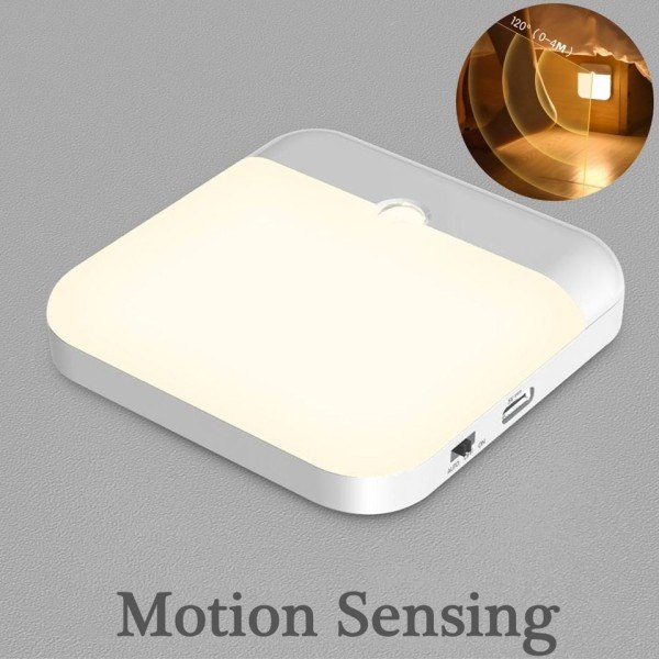 Rörelse Sensor Led Ljus Usb Laddning Fyrkantig Lampa för sovrum Kök trappa Kallrum Klädskåp Skåp Belysning