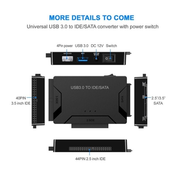 USB 3.0 til SATA IDE Hard Disk Adapter Konverter kabel for 3.5 2.5 tommers HDD/SSD CD DVD ROM CD-RW 3 in 1 IDE  SATA adapter