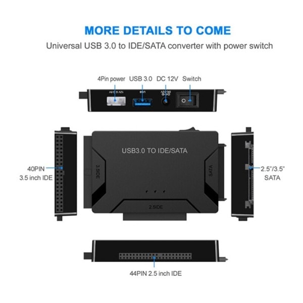 USB 3.0 til SATA IDE Hard Disk Adapter Konverter kabel til 3.5 2.5 tommer HDD/SSD CD DVD ROM CD-RW 3 in 1 IDE  SATA adapter