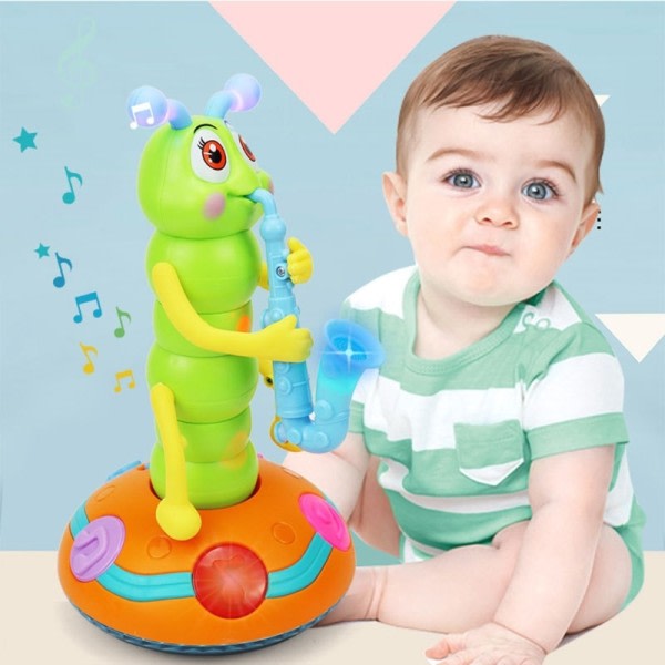 Barn Elektrisk Dansing Saksofon Caterpillar Med LED Lommelykt Musikk Leker for barn