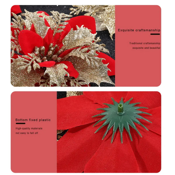 Jul blomster jule tre pynt hjem glitter kunstig falsk blomst jule pynt