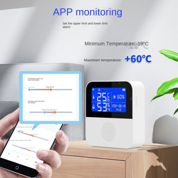WiFi Temperatur Fugtighed Sensor LCD Skærm Smart Life Fjernbetjening Monitor Indendørs Termometer Hygrometer