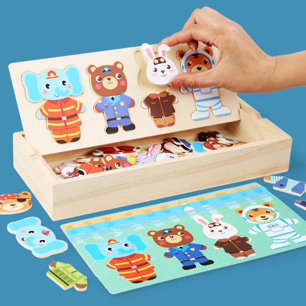 Little Bear Change Kläder Barn's Tidig Utbildning Trä Pussel Pussel Klädning Spel Baby pussel leksaker