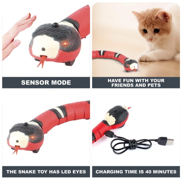 Smart Sensing Snake Interactive Cat Lelut Automaattiset lelut Kissalle USB lataus tarvikkeet