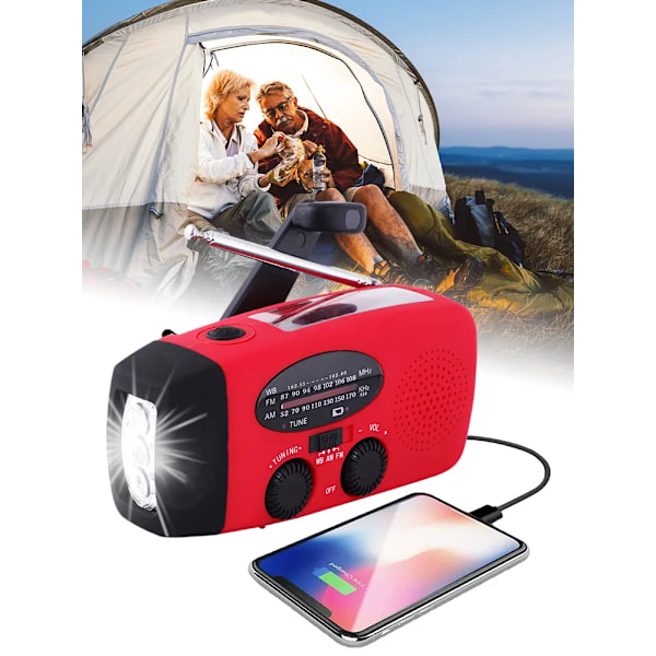 Multifunktionell Solar Hand Crank Radio FM AM WB NOAA Väder Radio 2000mAh USB Laddning Nödläge LED Ficklampa