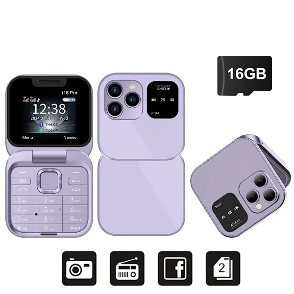 16 Pro Mini Fold Mobil Telefon 2G GSM Dual SIM Card Speed Dial Video Player