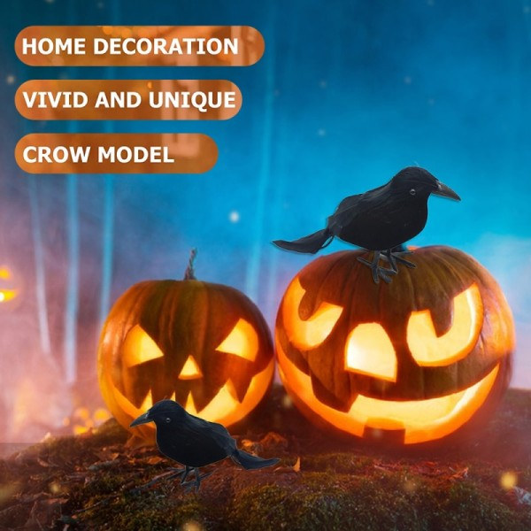 Halloween Svart Kråke Ornament Simulering Kråke Dyr Modell Fugl Skremmende Leker