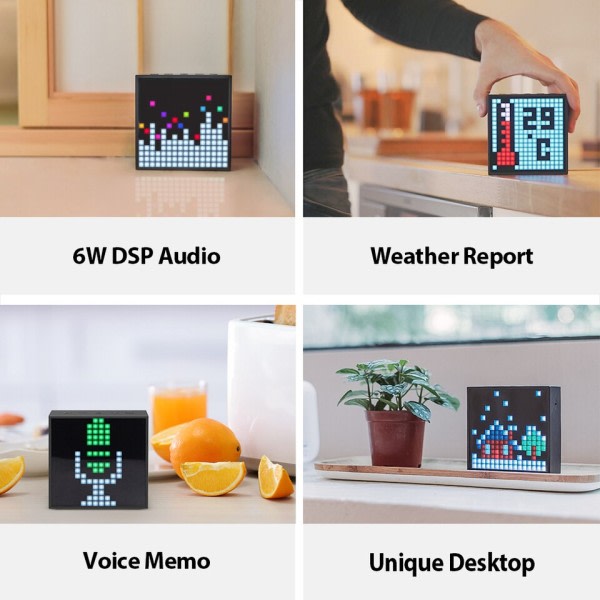 Evo Bluetooth Bärbar Högtalare med Klocka Alarm Programmerbar LED Display för Pixel Art Creation