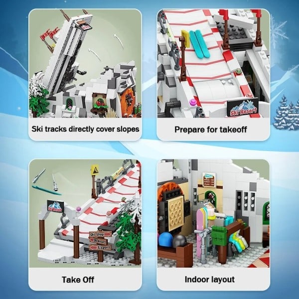 Kreativ Vinter Ski Resort Bygning Blokk MOC Små Partikkel Montering sett Venner Ski Park Puslespill Leker