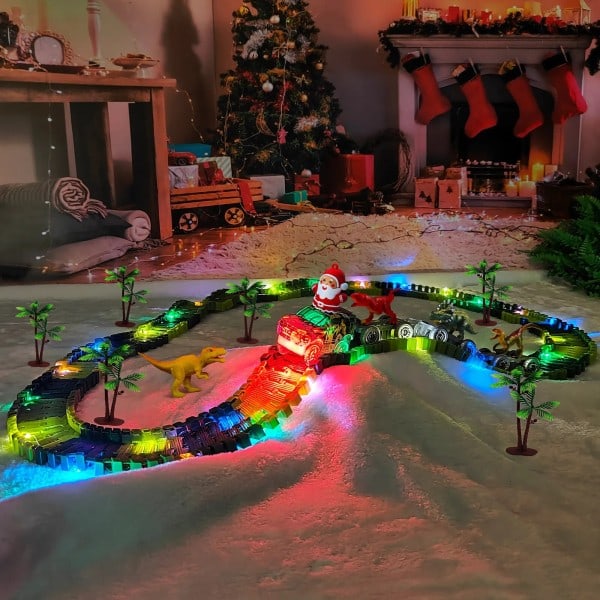 Jul Dinosaur Legetøj Create A Dinosaur World Road Race-Flexible Track Santa Claus Bil