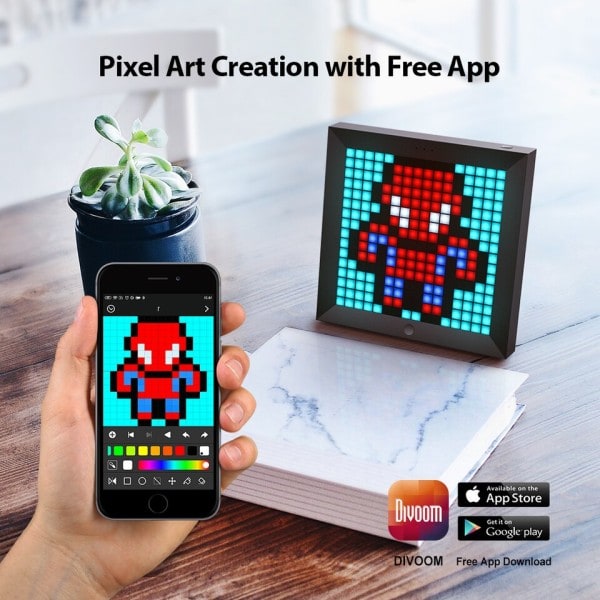 Digital foto ram alarm klocka med pixel konst programmerbar LED display, neon ljus skylt