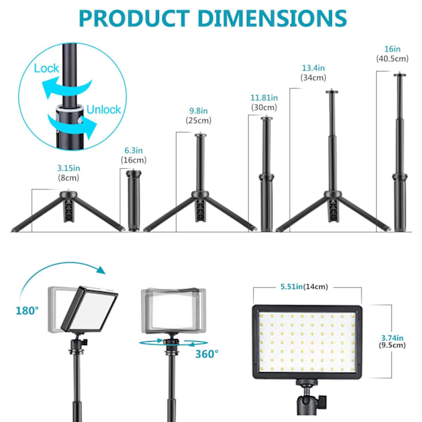 Fotografi LED Video Ljus Panel Belysning Foto Studio Lampa Kit