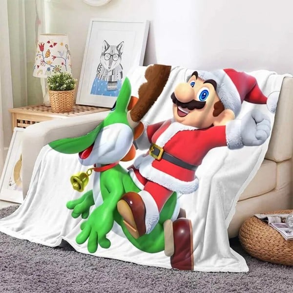 Super Mario Bros Juletæppe Plys Tæppe Tæppe Ansigtsklud sengetæppe tæppe