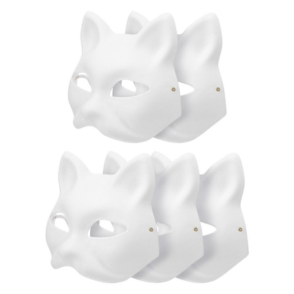 5 pieces White Halloween Cosplay Cat Diy Forface Paintable Par Halv Animal Mache Fest