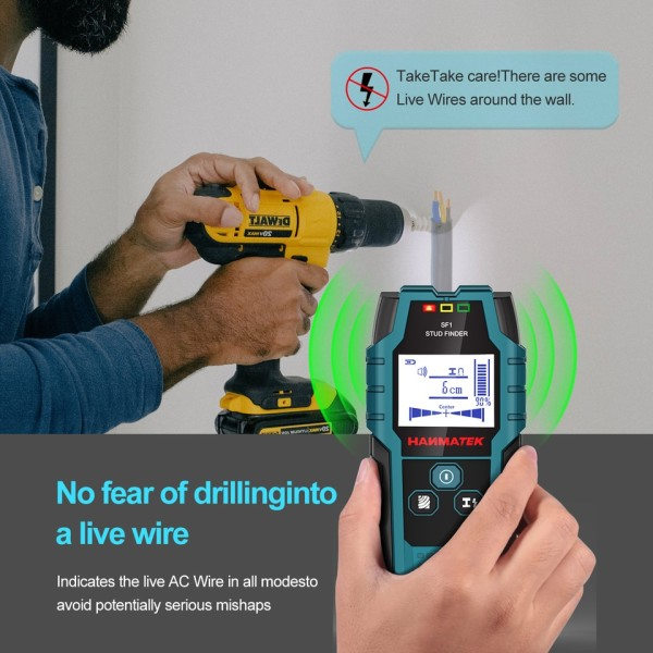 Stud Finder Træ Studs Metal Detektion Detektering af levende kabel Metal Dybde Måling Finder Væg Detektor LCD HD