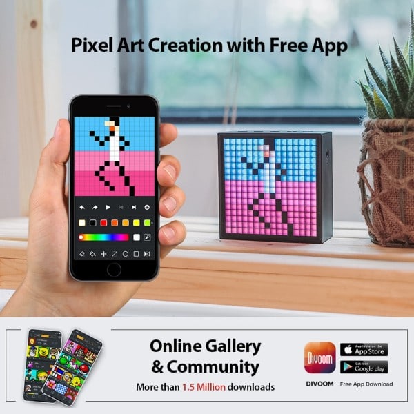 Evo Bluetooth Bärbar Högtalare med Klocka Alarm Programmerbar LED Display för Pixel Art Creation